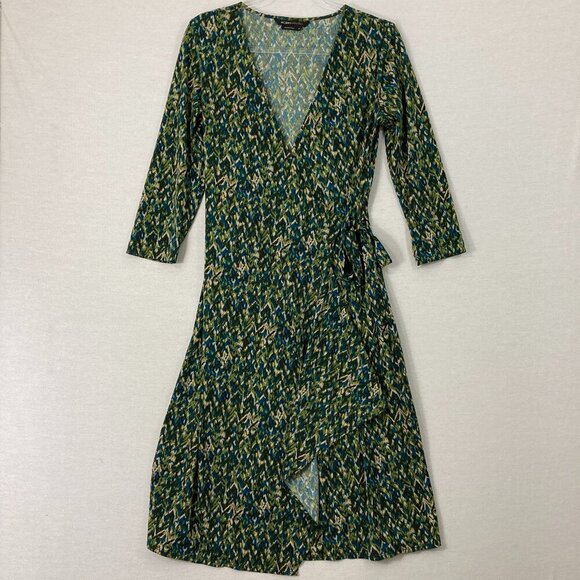 BCBGMaxAzria Green Abstract Wrap Stretch Knit Belted Midi Wrap Dress Medium - Picture 1 of 11
